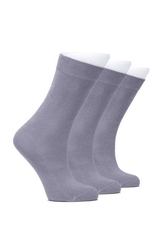 Kids School Uniform Dress Socks, Solid Color, Soft Cotton, No Heel, Seamless Toe Socks for Girls & Boys, 3 Pairs, Gray, 6-9 Years