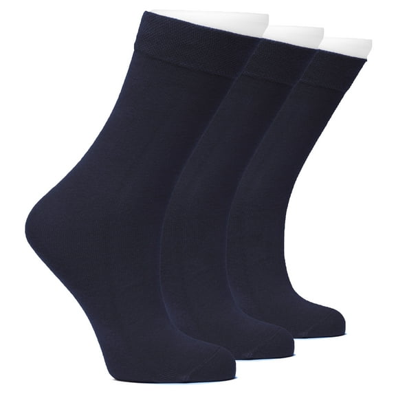 HUGH UGOLI Kids School Uniform Dress Socks, Solid Color, Soft Cotton, No Heel, Seamless Toe Socks for Girls & Boys, 3 Pairs, Navy Blue, 6-9 Years