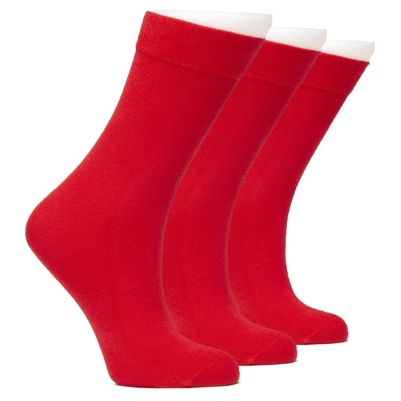 HUGH UGOLI Kids School Uniform Dress Socks, Solid Color, Soft Cotton, No Heel, Seamless Toe Socks for Girls & Boys, 3 Pairs, Red, 3-5 Years
