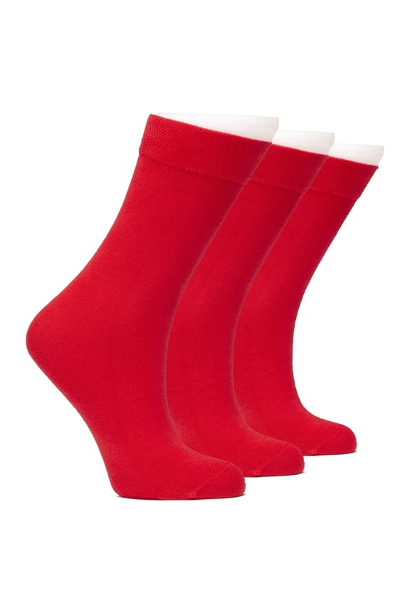 Kids School Uniform Dress Socks, Solid Color, Soft Cotton, No Heel, Seamless Toe Socks for Girls & Boys, 3 Pairs, Red, 3-5 Years