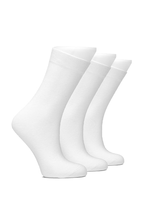 Kids School Uniform Dress Socks, Solid Color, Soft Cotton, No Heel, Seamless Toe Socks for Girls & Boys, 3 Pairs, White, 3-5 Years