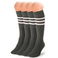 thumbnail image 1 of HUGH UGOLI Knee High Cotton Socks for Girls & Boys, Long Tube School Uniform Socks with Stripes, Soft & Comfortable, Dark Gray, 5-6 Years Old, 4 Pairs, 1 of 5