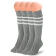 thumbnail image 1 of HUGH UGOLI Knee High Cotton Socks for Girls & Boys, Long Tube School Uniform Socks with Stripes, Soft & Comfortable, Light Gray, 12-14 Years Old, 4 Pairs, 1 of 7