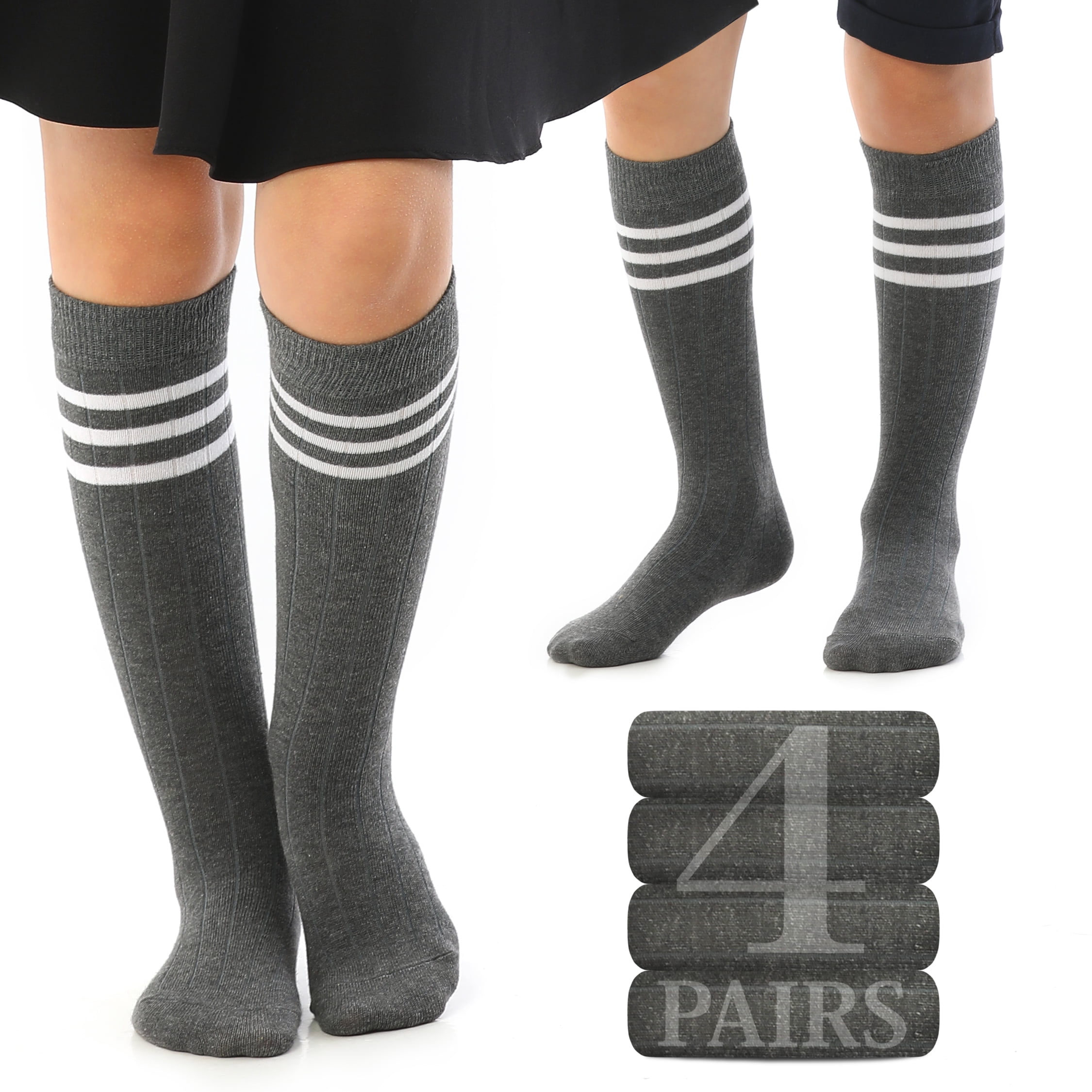 HUGH UGOLI Knee High Cotton Socks for Girls & Boys, Long Tube School