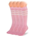 thumbnail image 1 of HUGH UGOLI Knee High Cotton Socks for Girls & Boys, Long Tube School Uniform Socks with Stripes, Soft & Comfortable, Pink, 12-14 Years Old, 4 Pairs, 1 of 6