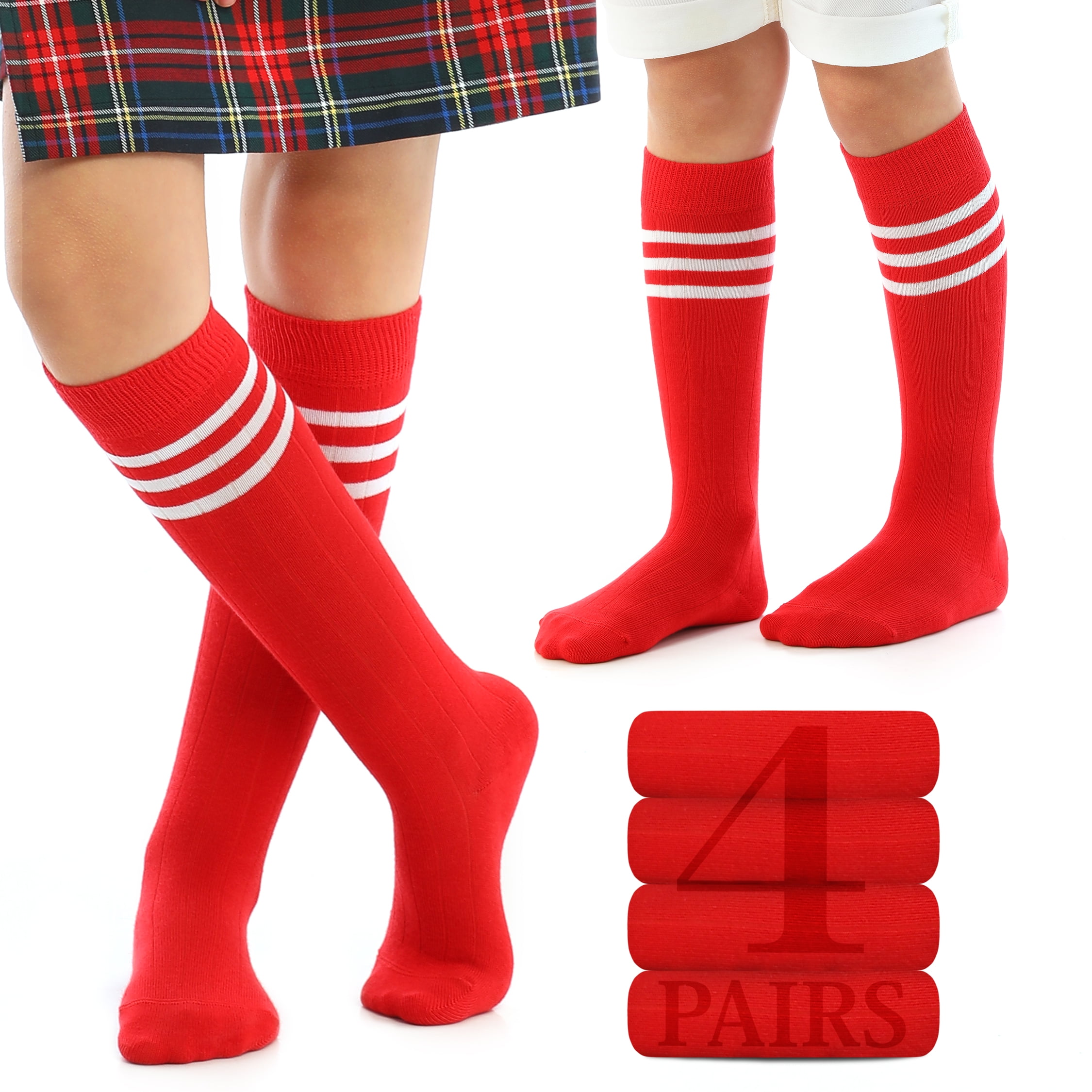 HUGH UGOLI Knee High Cotton Socks for Girls & Boys, Long Tube School