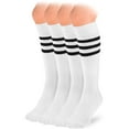 thumbnail image 1 of HUGH UGOLI Knee High Cotton Socks for Girls & Boys, Long Tube School Uniform Socks with Stripes, Soft & Comfortable, White, 12-14 Years Old, 4 Pairs, 1 of 6