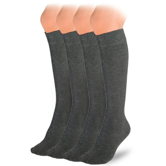HUGH UGOLI Knee High Cotton Socks for Kids Girls Boys & Toddlers, Long School Uniform Socks, Soft & Comfortable,Dark Gray, 5-6 Years Old, 4 Pairs