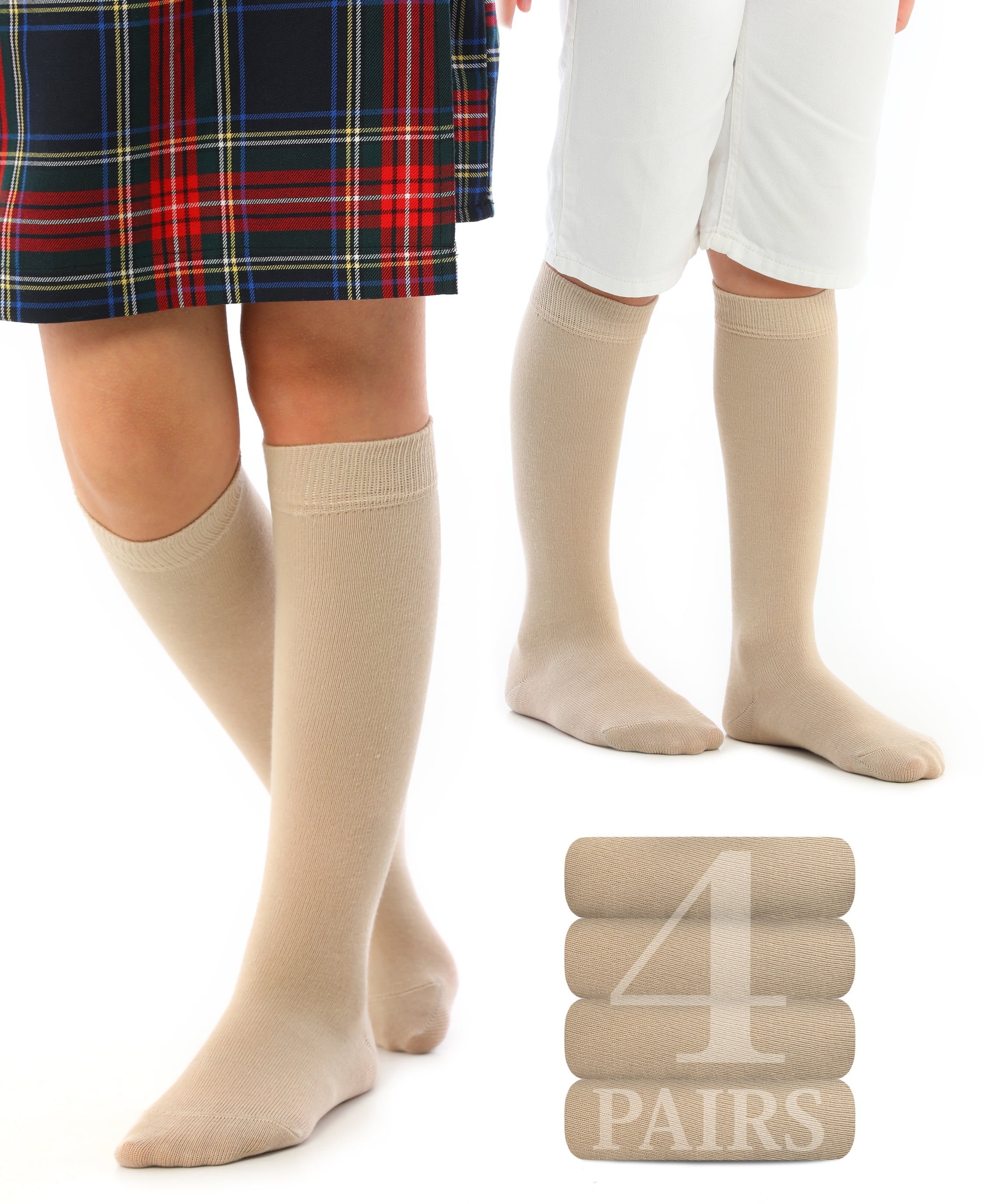 Hugh Ugoli Knee High Cotton Socks for Kids Girls Boys & Toddlers, Long School Uniform Socks, Soft & Comfortable,Red, 12-14 Years Old, 4 Pairs, Kids