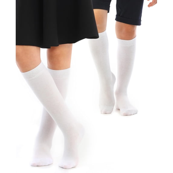 Hugh Ugoli Kids Knee High Socks 4 Pairs - Cotton, Moisture-wicking, White, 7-8 Years Old