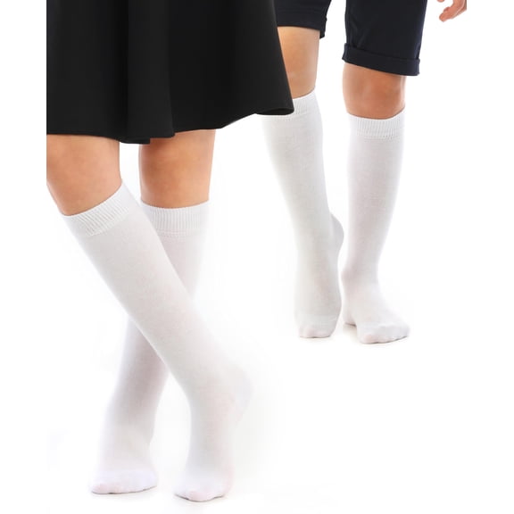 Hugh Ugoli Kids Knee High Socks 4 Pairs - Cotton, Moisture-wicking, White, 7-8 Years Old
