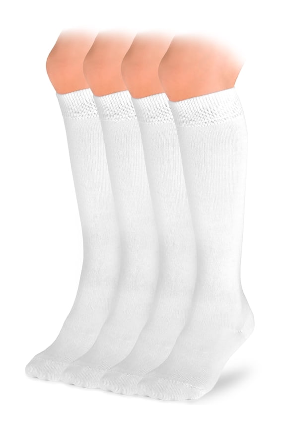 Knee High Cotton Socks for Kids Girls Boys & Toddlers, Long School Uniform Socks, Soft & Comfortable,White, 7-8 Years Old, 4 Pairs