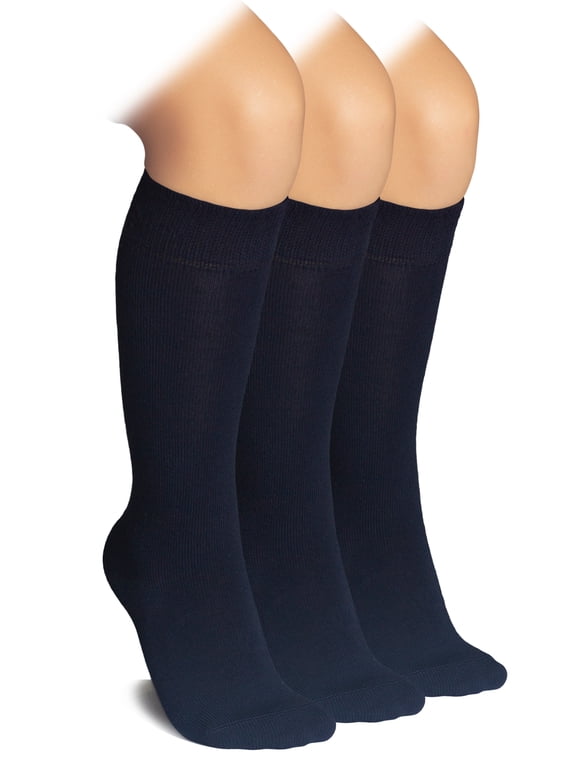 Bamboo Knee High Socks for Kids, Girls, Boys, Toddlers, School Uniform, 3 Pairs, Navy Blue, 7-8 Years