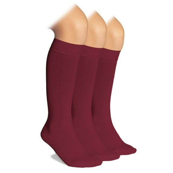 HUGH UGOLI Knee High Socks for Kids Girls Boys & Toddlers, Solid Color Long School Uniform Socks, Soft Breathable & Comfortable Bamboo Socks 3-14 Years Old | 3 Pairs | Burgundy | 12-14 Years