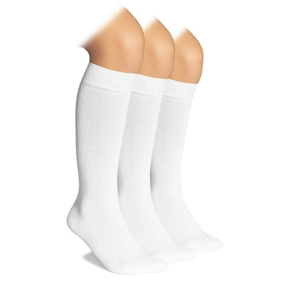 Hugh Ugoli Kids' Knee High Bamboo Socks, Solid Color School Uniform Socks, Soft & Breathable, 3 Pairs, White, 3-4 Years