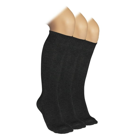 HUGH UGOLI Knee High Socks for Kids Girls Boys & Toddlers, Solid Color Long School Uniform Socks, Soft Breathable & Comfortable Bamboo Socks 3-14 Years Old | 3 Pairs | Dark Gray | 9-11 Years