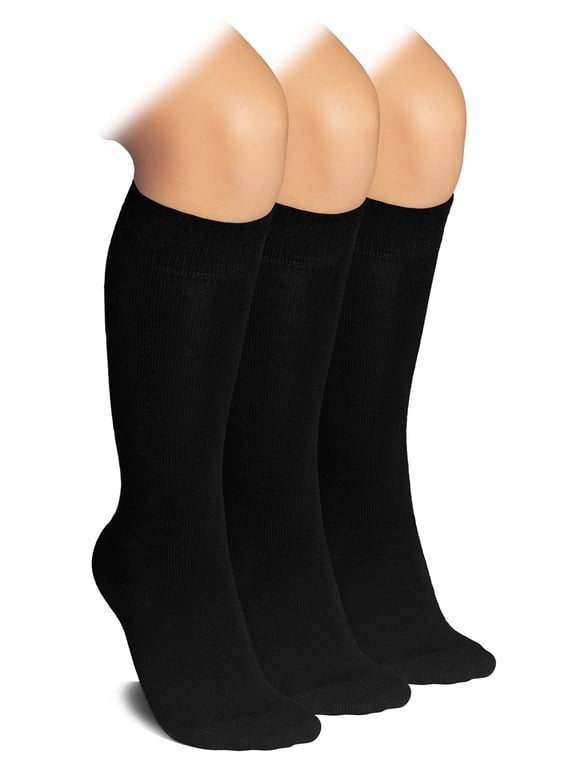 Knee High Socks for Kids Girls Boys & Toddlers, Solid Color Long School Uniform Socks, Soft Breathable & Comfortable Bamboo Socks 3-14 Years Old | 3 Pairs | Black | 12-14 Years
