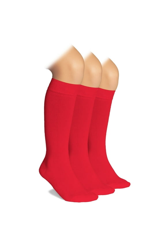 Knee High Socks for Kids Girls Boys & Toddlers, Solid Color Long School Uniform Socks, Soft Breathable & Comfortable Bamboo Socks 3-14 Years Old | 3 Pairs | Red | 12-14 Years