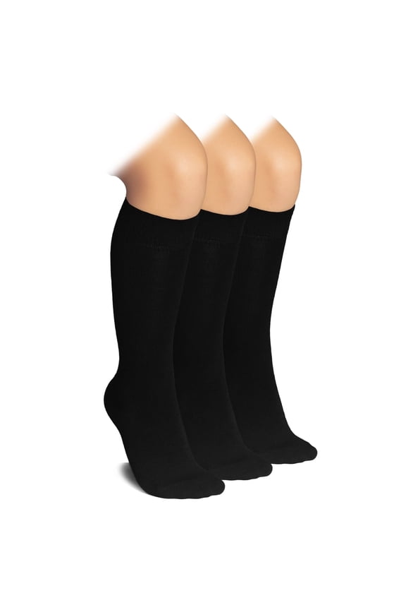 Knee High Socks for Kids Girls Boys & Toddlers, Solid Color Long School Uniform Socks, Soft Breathable & Comfortable Bamboo Socks 3-14 Years Old | 3 Pairs | Black | 3-4 Years