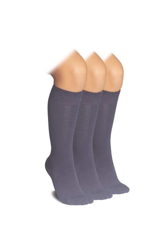 Knee High Socks for Kids Girls Boys & Toddlers, Solid Color Long School Uniform Socks, Soft Breathable & Comfortable Bamboo Socks 3-14 Years Old | 3 Pairs | Gray | 12-14 Years