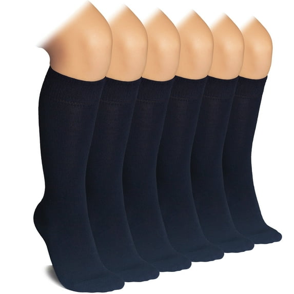 HUGH UGOLI Knee High Socks for Kids Girls Boys & Toddlers, Solid Color Long School Uniform Socks, Soft Breathable & Comfortable Bamboo Socks 3-14 Years Old | 6 Pairs | Navy Blue | 5-6 Years