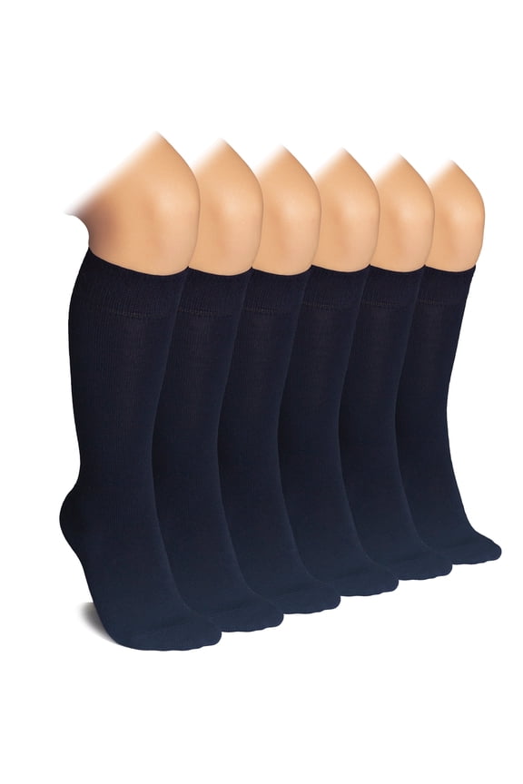 Knee High Socks for Kids Girls Boys & Toddlers, Solid Color Long School Uniform Socks, Soft Breathable & Comfortable Bamboo Socks 3-14 Years Old | 6 Pairs | Navy Blue | 12-14 Years