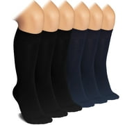 HUGH UGOLI Knee High Socks for Kids Girls Boys & Toddlers, Solid Color Long School Uniform Socks, Soft Breathable & Comfortable Bamboo Socks 3-14 Years Old | 6 Pairs | Black/Navy Blue | 3-4 Years