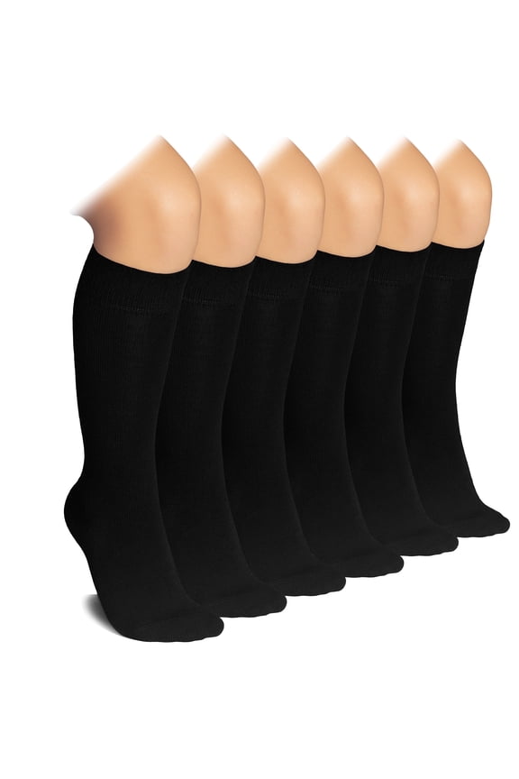 Knee High Socks for Kids Girls Boys, Toddlers, Solid Color Long School Uniform Socks, Soft Breathable & Comfortable Bamboo Socks 3-14 Years Old | 6 Pairs | Black | 3-4 Years