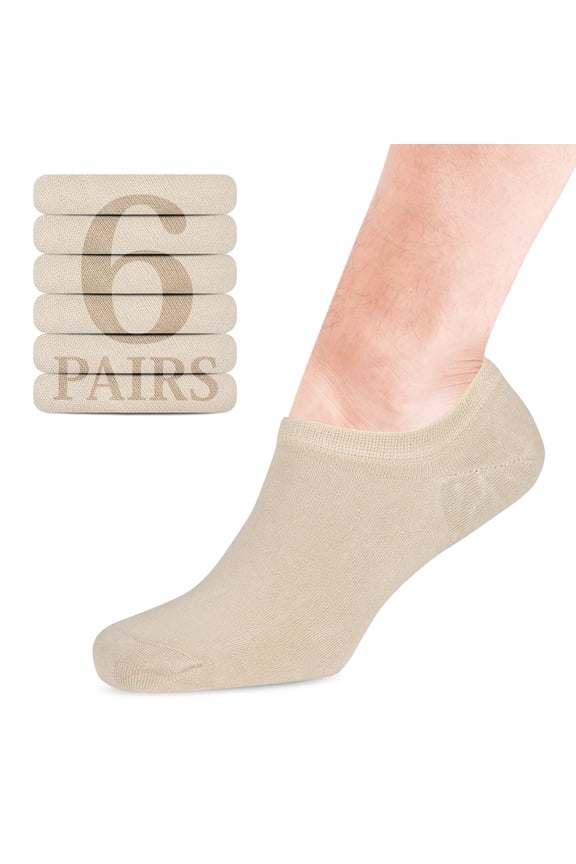Men Bamboo No Show Socks | Non Slip Invisible Liner Socks | Soft, Thin & Seamless Low Cut Socks | Beige|Shoe Size 11-13| 6 Pairs