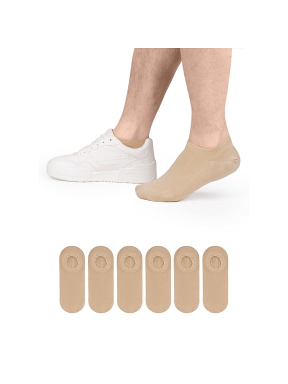 Men Bamboo No Show Socks | Non Slip Invisible Liner Socks | Soft, Thin & Seamless Low Cut Socks | Beige|Shoe Size 8-11| 6 Pairs