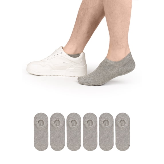 HUGH UGOLI Men Bamboo No Show Socks | Non Slip Invisible Liner Socks | Soft, Thin & Seamless Low Cut Socks | Light Gray|Shoe Size 8-11| 6 Pairs