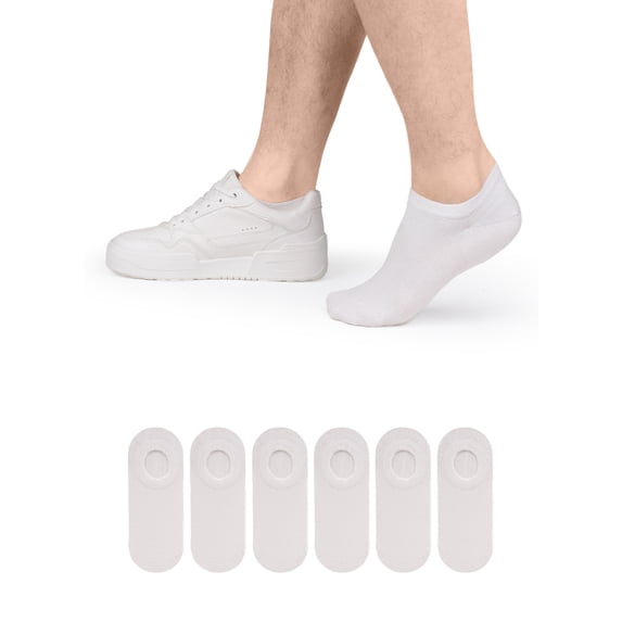 HUGH UGOLI Men Bamboo No Show Socks | Non Slip Invisible Liner Socks | Soft, Thin & Seamless Low Cut Socks | White|Shoe Size 8-11| 6 Pairs