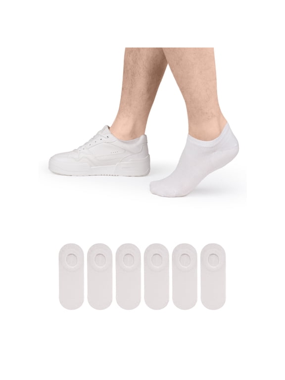 Men Bamboo No Show Socks | Non Slip Invisible Liner Socks | Soft, Thin & Seamless Low Cut Socks | White|Shoe Size 8-11| 6 Pairs
