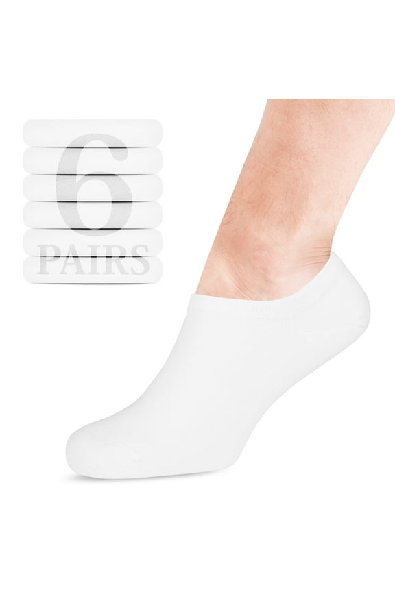 Men Bamboo No Show Socks | Non Slip Invisible Liner Socks | Soft, Thin & Seamless Low Cut Socks | White|Shoe Size 8-11| 6 Pairs