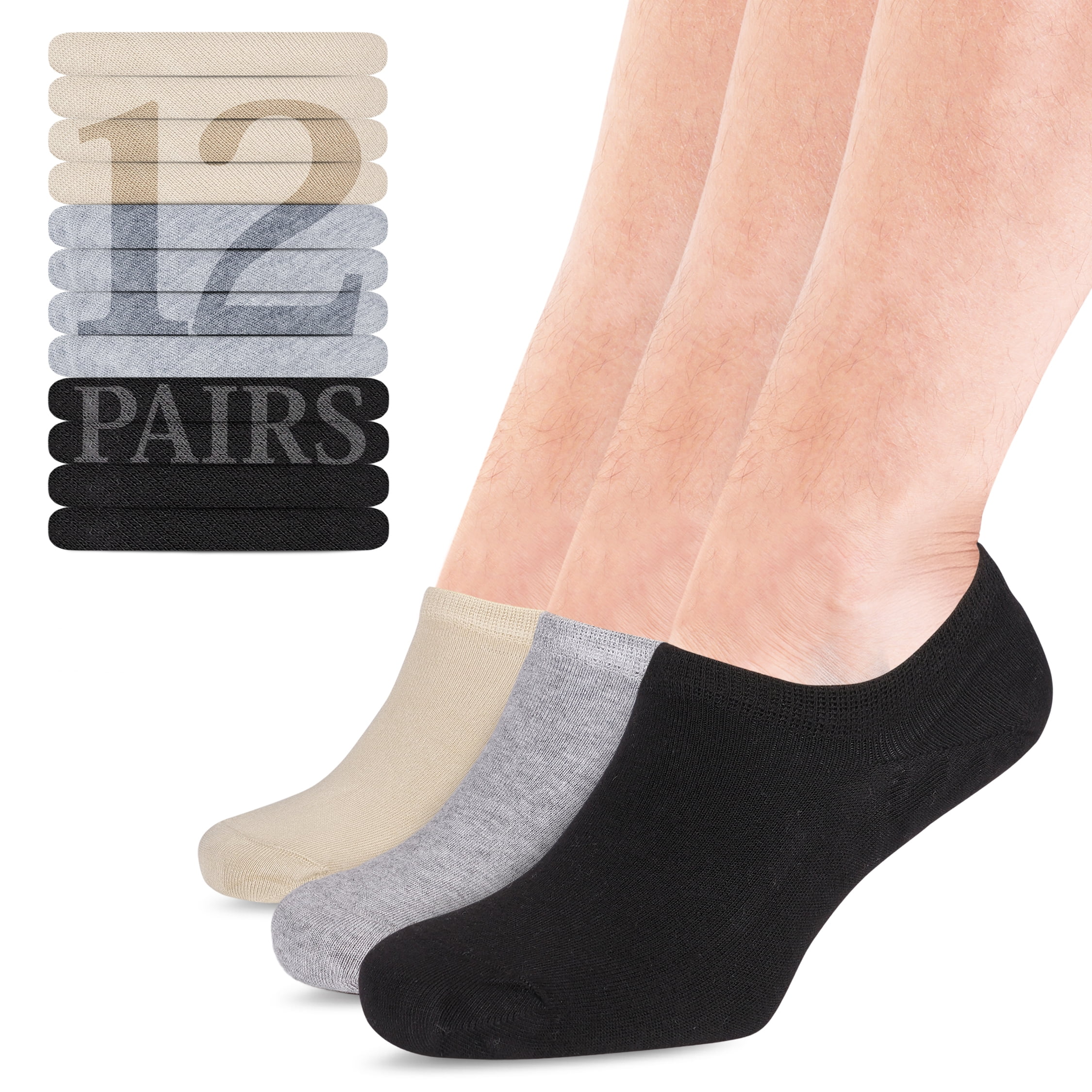 HUGH UGOLI Men Bamboo No Show Socks Non Slip Invisible Liner Socks Soft, Thin & Seamless Low
