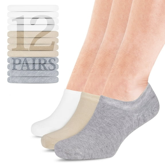 HUGH UGOLI Men Bamboo No Show Socks | Non Slip Invisible Liner Socks | Soft, Thin & Seamless Low Cut Socks | Light Gray / Beige / White|Shoe Size 11-13| 12 Pairs