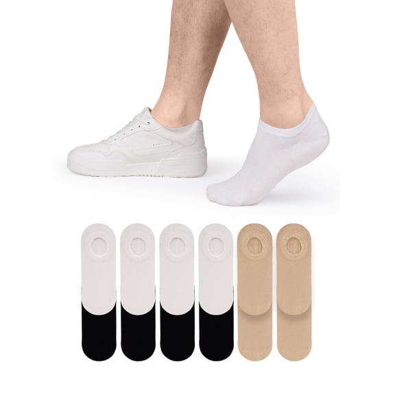 HUGH UGOLI Men Bamboo No Show Socks | Non Slip Invisible Liner Socks | Soft, Thin & Seamless Low Cut Socks | White / Beige / Black|Shoe Size 8-11| 12 Pairs