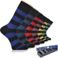 thumbnail image 1 of HUGH UGOLI Men Cotton Dress Socks for Business, Trouser | Patterned, Colorful Crew Socks in Gift Box, 6 Pairs, Stripe, Shoe Size: 7-12, 1 of 5