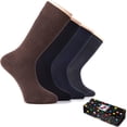 thumbnail image 1 of HUGH UGOLI Men's Bamboo Dress Socks for Business & Trouser, Thin & Seamless Crew Socks, 4 Pairs with Gift Box, Shoe Size 8-12, Assorted, Shoe Size: 8-12, 1 of 6