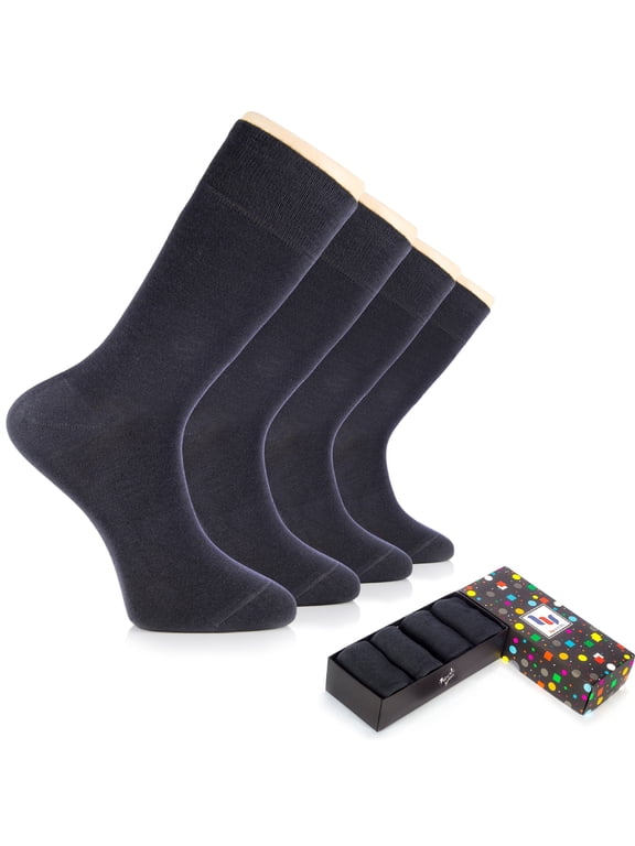 Men's Bamboo Dress Socks for Business & Trouser, Thin & Seamless Crew Socks, 4 Pairs with Gift Box, Shoe Size 8-12, Charcoal Grey, Shoe Size: 8-12