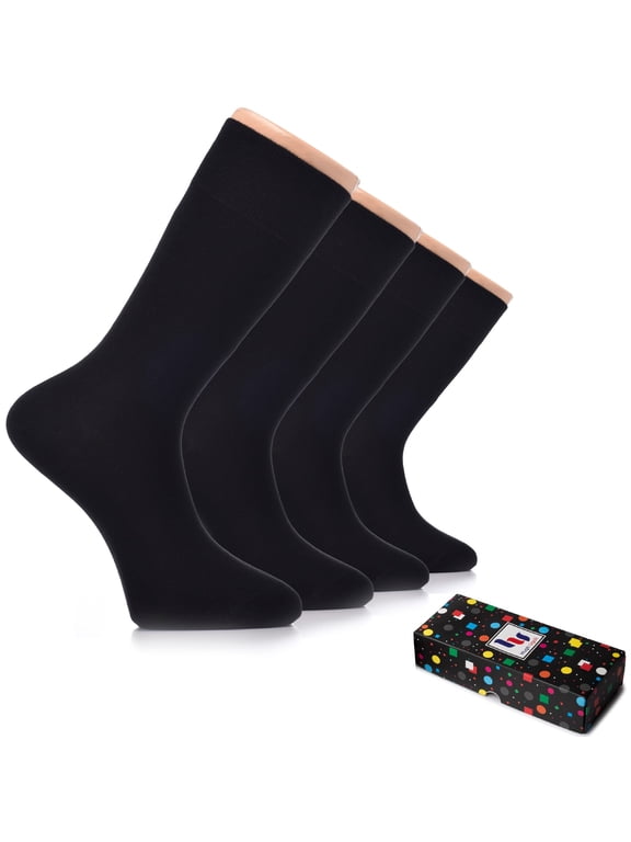 Men's Bamboo Dress Socks for Business & Trouser, Thin & Seamless Crew Socks, 4 Pairs with Gift Box, Shoe Size 8-12, Charcoal, Shoe Size: 8-12