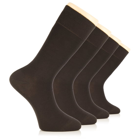 HUGH UGOLI Men's Bamboo Dress Socks for Business & Trouser, Thin & Seamless Crew Socks, 4 Pairs with Gift Box, Shoe Size 8-12, Dark Brown, Shoe Size: 8-12
