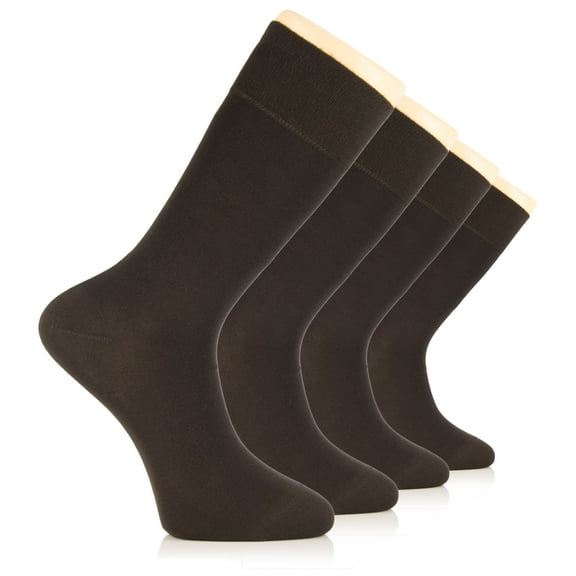 HUGH UGOLI Men's Bamboo Dress Socks for Business & Trouser, Thin & Seamless Crew Socks, 4 Pairs with Gift Box, Shoe Size 8-12, Dark Brown, Shoe Size: 8-12