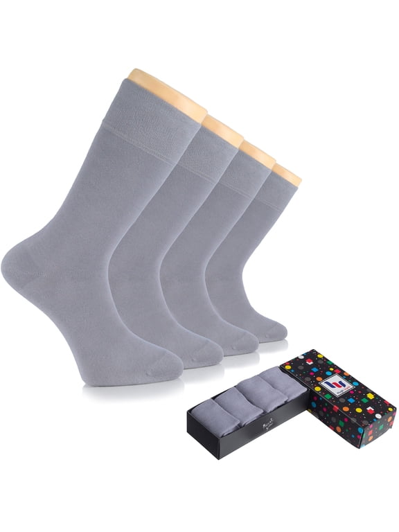 Men's Bamboo Dress Socks for Business & Trouser, Thin & Seamless Crew Socks, 4 Pairs with Gift Box, Shoe Size 8-12, Purplish Grey, Shoe Size: 8-12