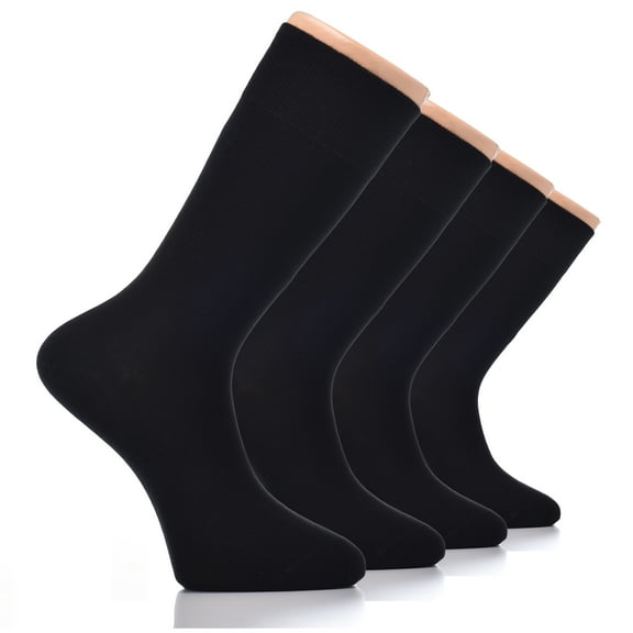 HUGH UGOLI Men's Bamboo Dress Socks for Business & Trouser, Thin & Seamless Crew Socks, 4 Pairs with Gift Box, Shoe Size 8-12, Black, Shoe Size: 8-12