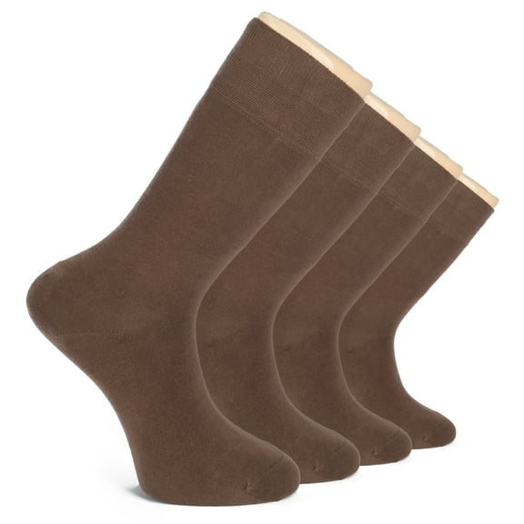 HUGH UGOLI Men's Bamboo Dress Socks for Business & Trouser, Thin & Seamless Crew Socks, 4 Pairs with Gift Box, Shoe Size 8-12, Brown, Shoe Size: 8-12
