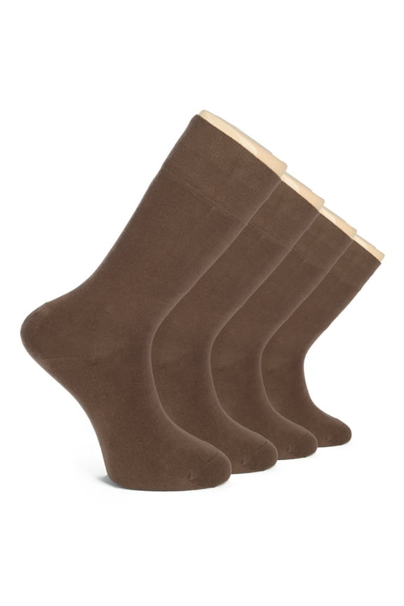 Men's Bamboo Dress Socks for Business & Trouser, Thin & Seamless Crew Socks, 4 Pairs with Gift Box, Shoe Size 8-12, Brown, Shoe Size: 8-12