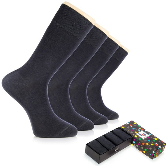 HUGH UGOLI Men's Bamboo Dress Socks for Business & Trouser, Thin & Seamless Crew Socks, 4 Pairs with Gift Box, Shoe Size 8-12, Charcoal Grey, Shoe Size: 8-12