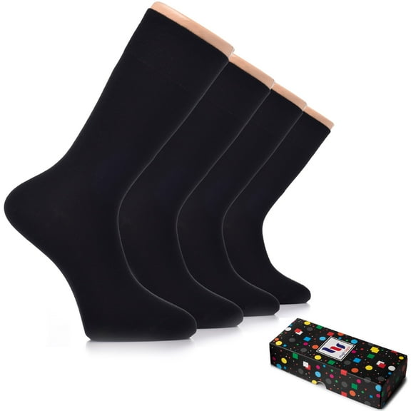 HUGH UGOLI Men's Bamboo Dress Socks for Business & Trouser, Thin & Seamless Crew Socks, 4 Pairs with Gift Box, Shoe Size 8-12, Charcoal, Shoe Size: 8-12