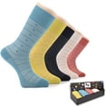 thumbnail image 1 of HUGH UGOLI Men's Bamboo Dress Socks for Business, Trouser | Thin, Seamless, Patterned Crew Socks in Gift Box, Shoe Size 7-12, Heart 1 | 5 Pairs, 1 of 3